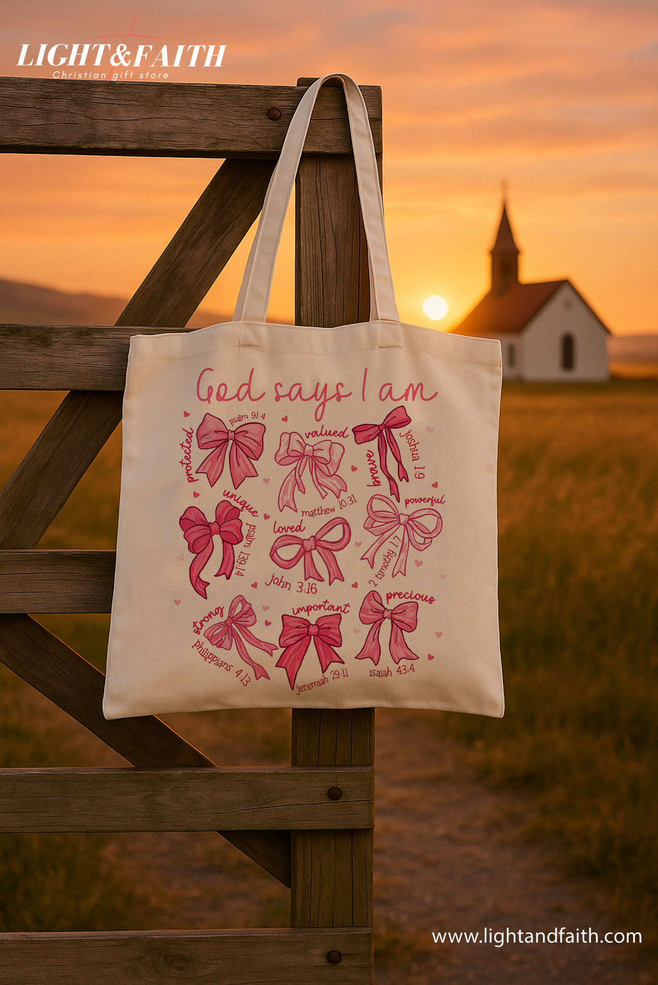 God Says I Am Tote Bag, Christian Bible Verse Bow Tote, Faith Girl Scripture Tote Bag, Cute Pastel Pink Jesus Tote, Christian Gift for Her TBLAF36